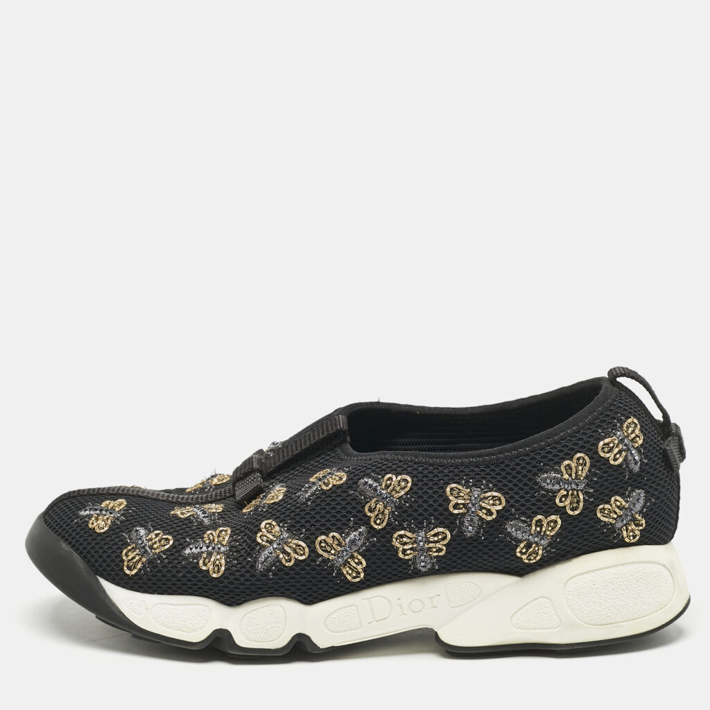luxury-women-dior-used-shoes-p1158024-001 Dior Black Mesh Fusion Bee Embellished Slip On Sneakers Size 37.5