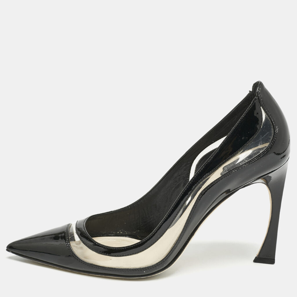 luxury-women-dior-used-shoes-p1158809-010 Dior Black Patent Leather and PVC Pointed Toe Pumps Size 40