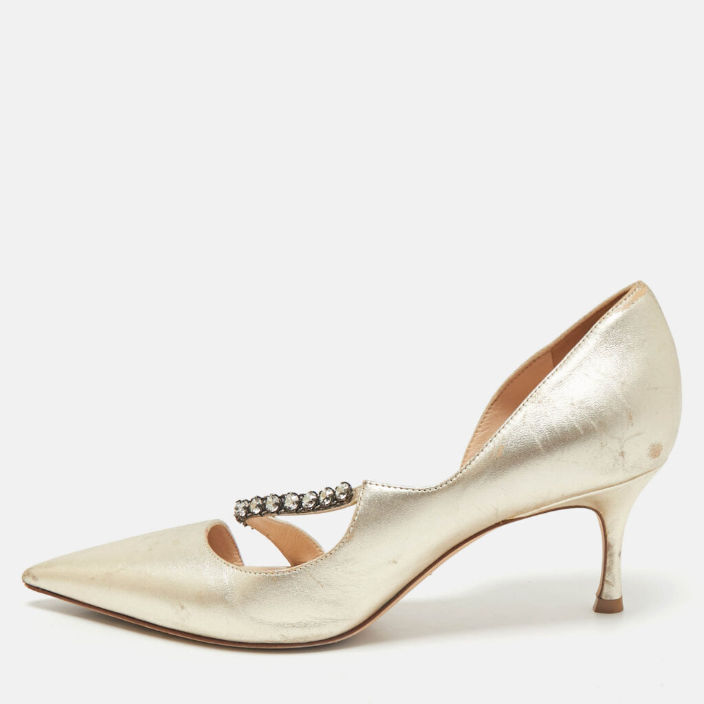 luxury-women-dior-used-shoes-p1160395-010 Dior Gold Leather D'orsay Pointed Toe Pumps Size 37.5
