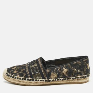 dior black/gold canvas granville espadrille flats size 38