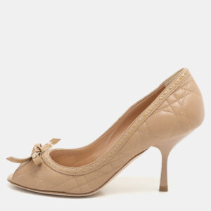 Dior Beige Clair Cannage Leather Sweet Peep Toe Pumps Size 35.5
