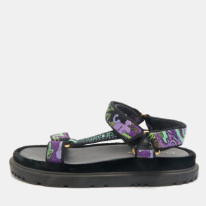 Dior Multicolor Brocade Fabric D-wave Ankle Strap Sandals Size 37.5