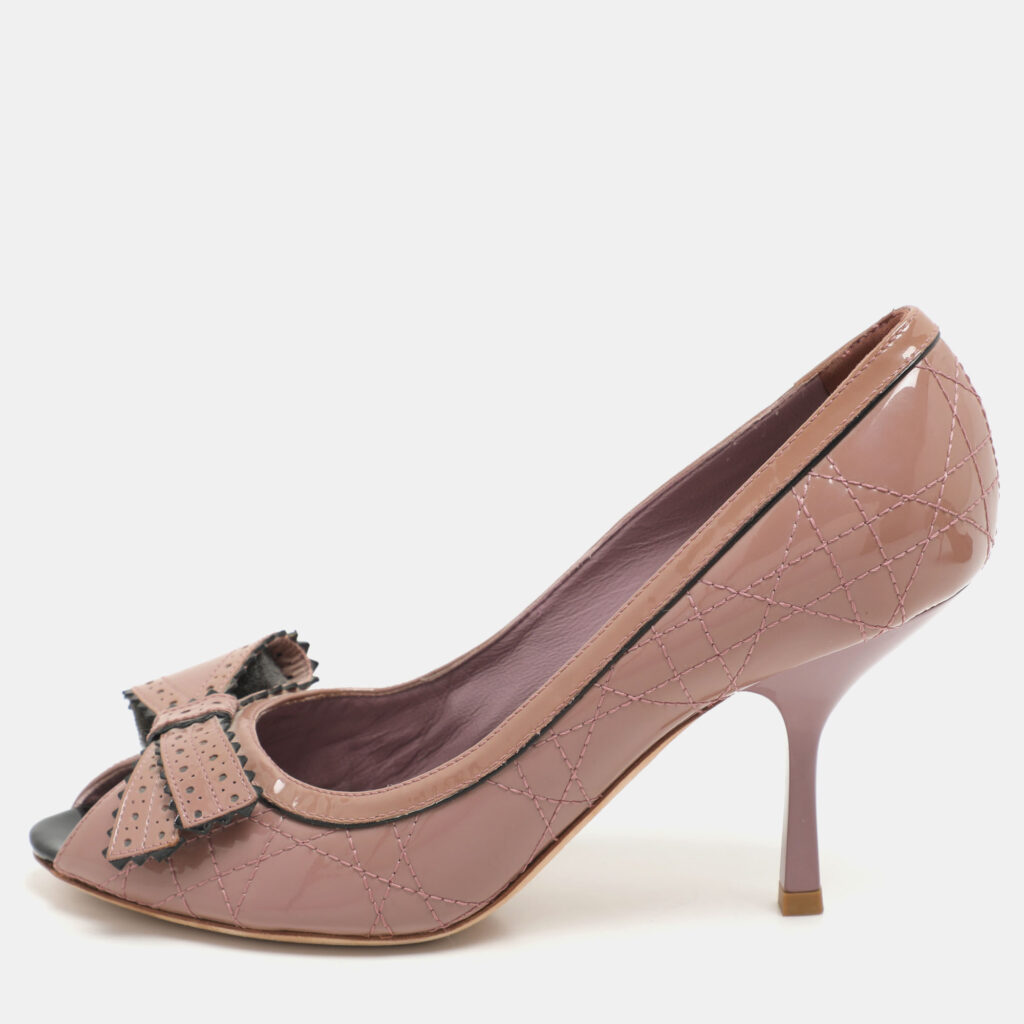 luxury-women-dior-used-shoes-p1163353-001 Dior Light Mauve Patent Leather Peep Toe Pumps Size 36.5
