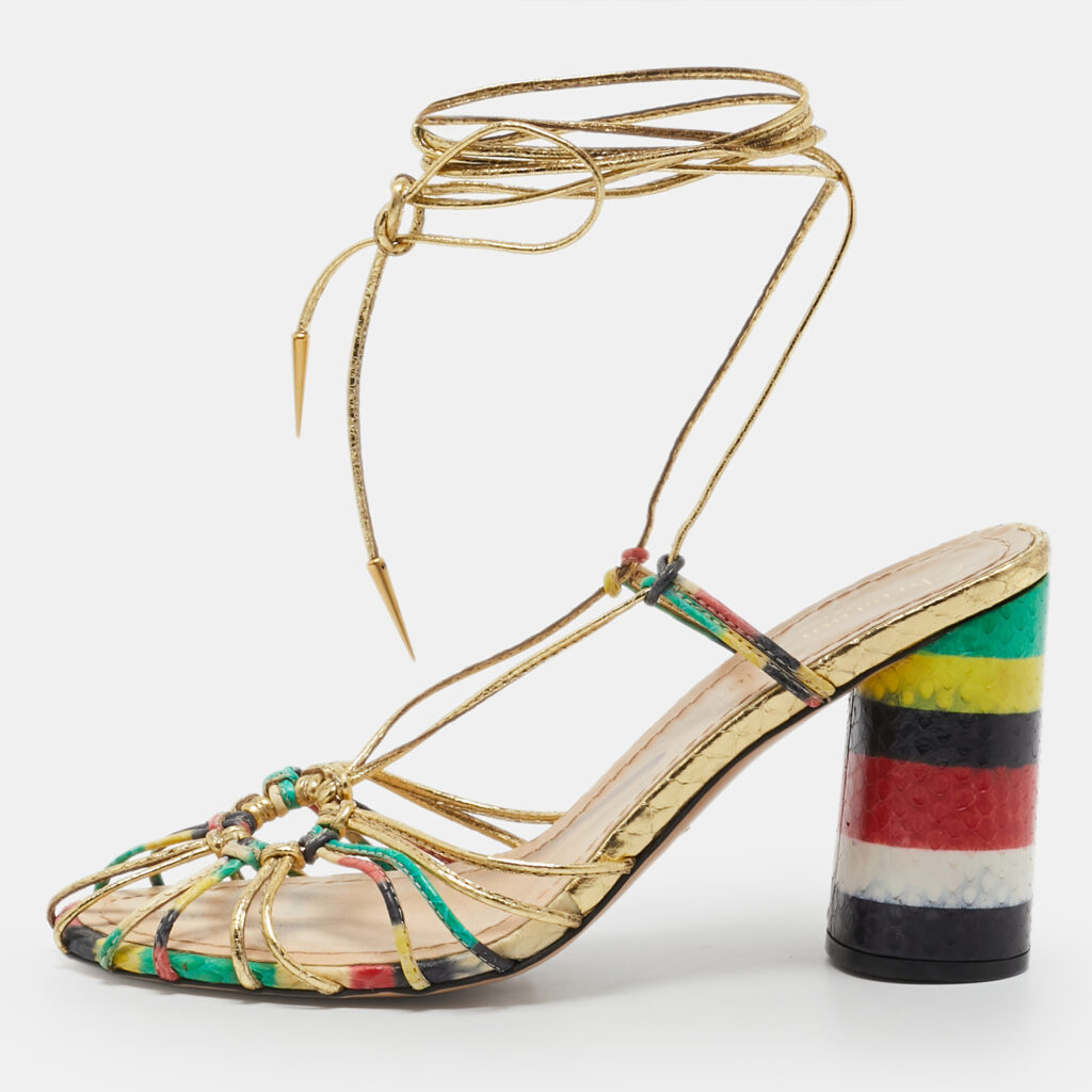 luxury-women-dior-used-shoes-p1163520-001.jpg Dior Multicolor Leather and Snakeskin Leather Ankle Strap Sandals Size 37.5