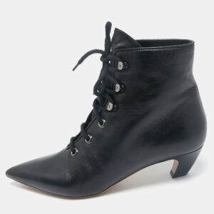Dior Black Leather Lace Pointed Ankle Length Boots Size 41