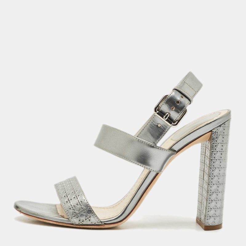 luxury-women-dior-used-shoes-p1166437-1749616545-003 Dior Silver Cannage Quilted Leather Ankle Strap Sandals Size 40