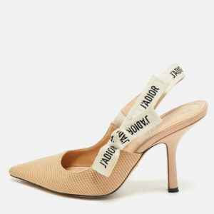 Dior Beige Technical Fabric J'Adior Pointed Toe Slingback Pumps Size 37.5
