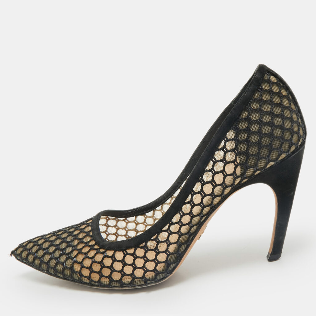 luxury-women-dior-used-shoes-p1167566-001 Dior Black/Beige Lace and Mesh Pointed Toe Pumps Size 38