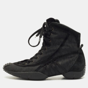 Dior Black Oblique Canvas and Suede High Top Sneakers Size 36