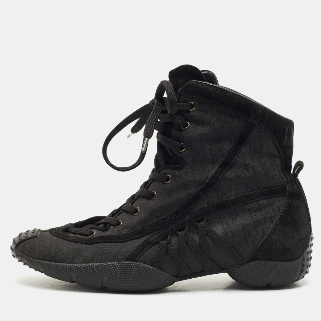 luxury-women-dior-used-shoes-p1167865-005 Dior Black Oblique Canvas and Suede High Top Sneakers Size 36