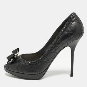Dior Black Cannage Leather Lovely Peep Toe Pumps Size 40