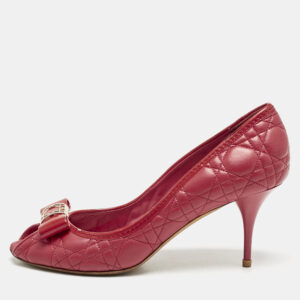 Dior Red Cannage Leather Bow Detail Peep Toe Pumps Size 41