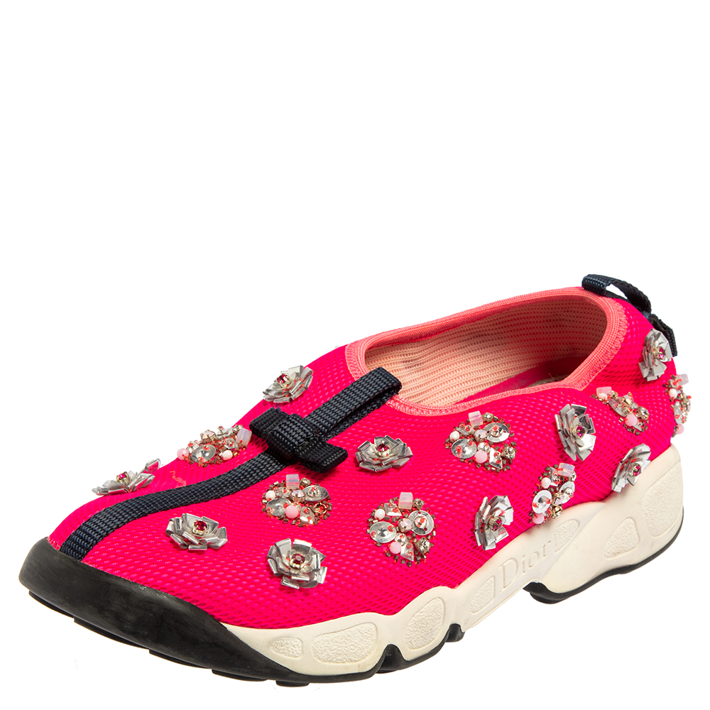 luxury-women-dior-used-shoes-p442373-004 Dior Pink Mesh Fusion Embellished Sneakers Size 37