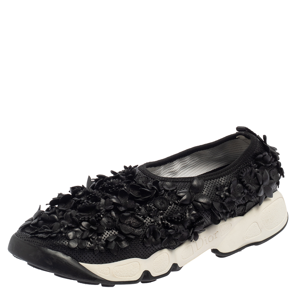 luxury-women-dior-used-shoes-p458967-006 Dior Leather Flower Embellished Fusion Sneakers Size 37.5