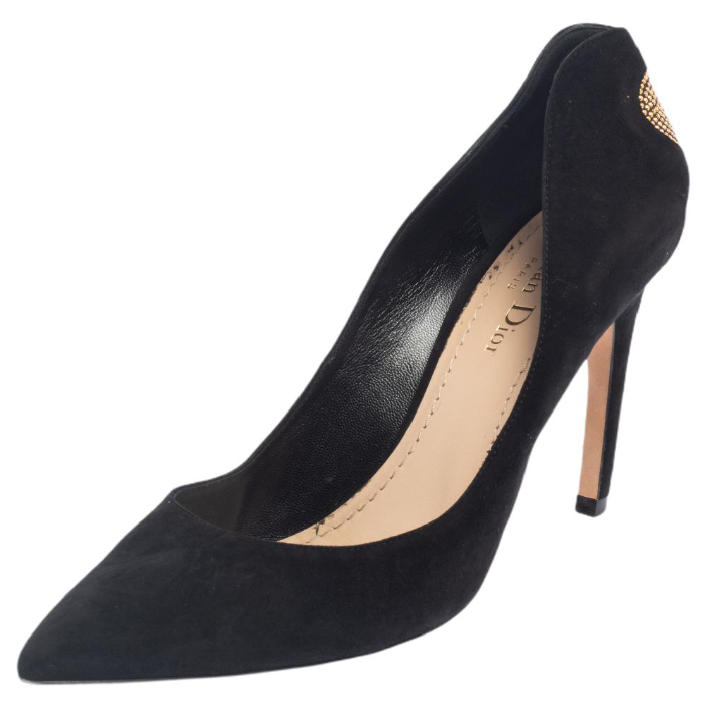 luxury-women-dior-used-shoes-p459717-006 Dior Black Suede Heart Studded Amour Pumps Size 39