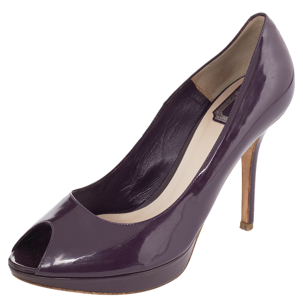 luxury-women-dior-used-shoes-p466766-009 Dior Purple Patent Leather Peep Toe Pumps Size 39