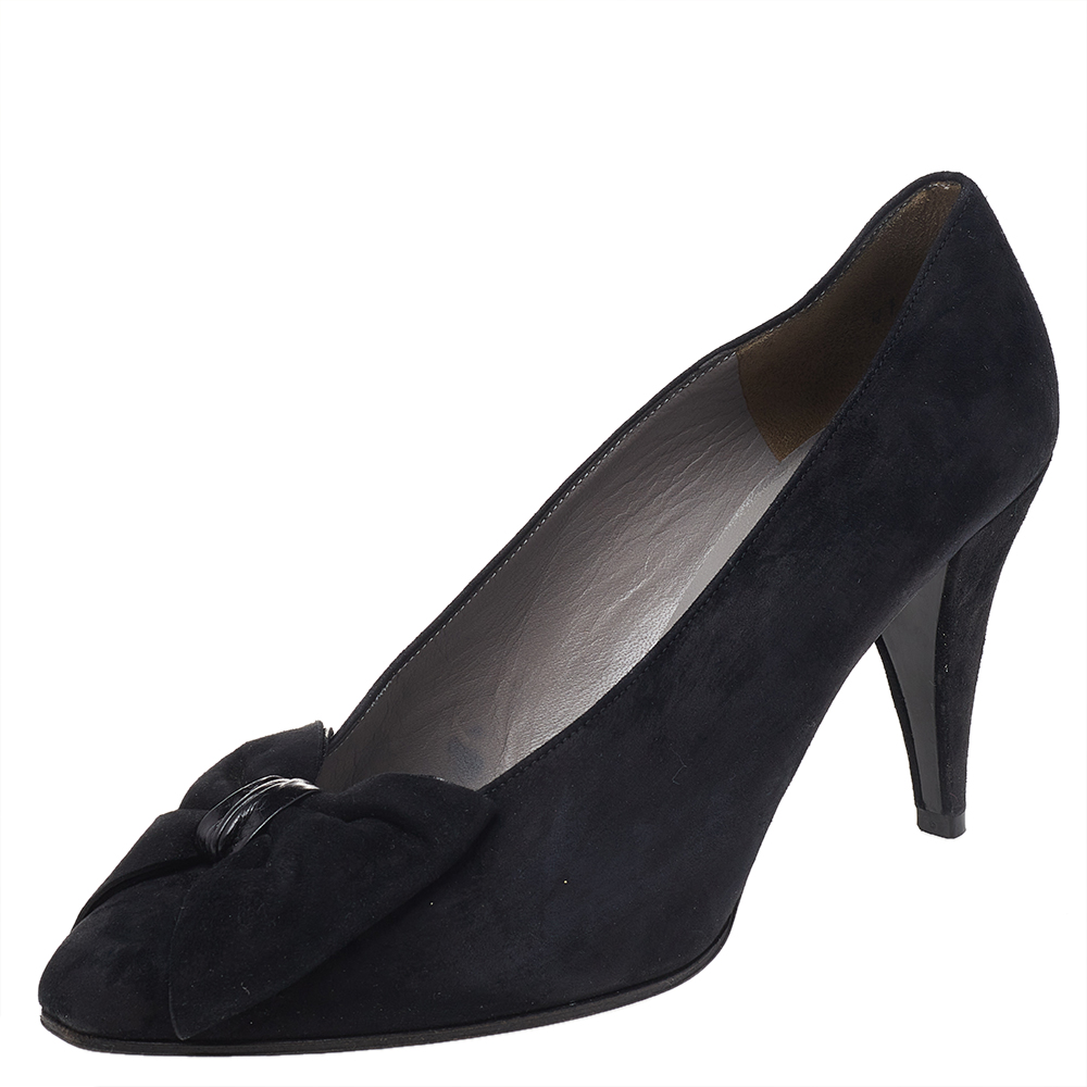 luxury-women-dior-used-shoes-p492366-002 Dior Black Suede Bow Detail Pumps Size 40