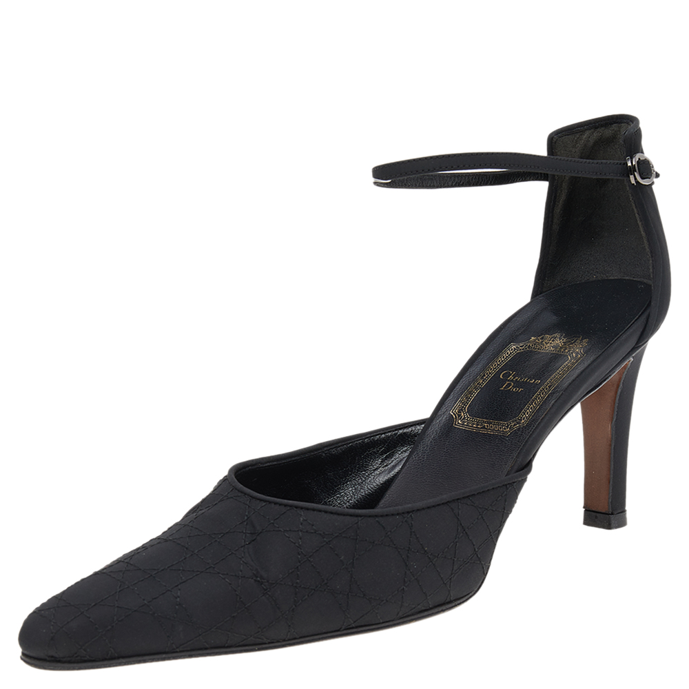luxury-women-dior-used-shoes-p551391-003-1 Dior Black Cannage Fabric Ankle Strap Pointed Toe Sandals Size 37