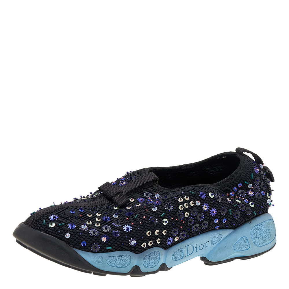 luxury-women-dior-used-shoes-p556746-004 Dior Black Mesh Fusion Embellished Slip On Sneakers Size 36.5
