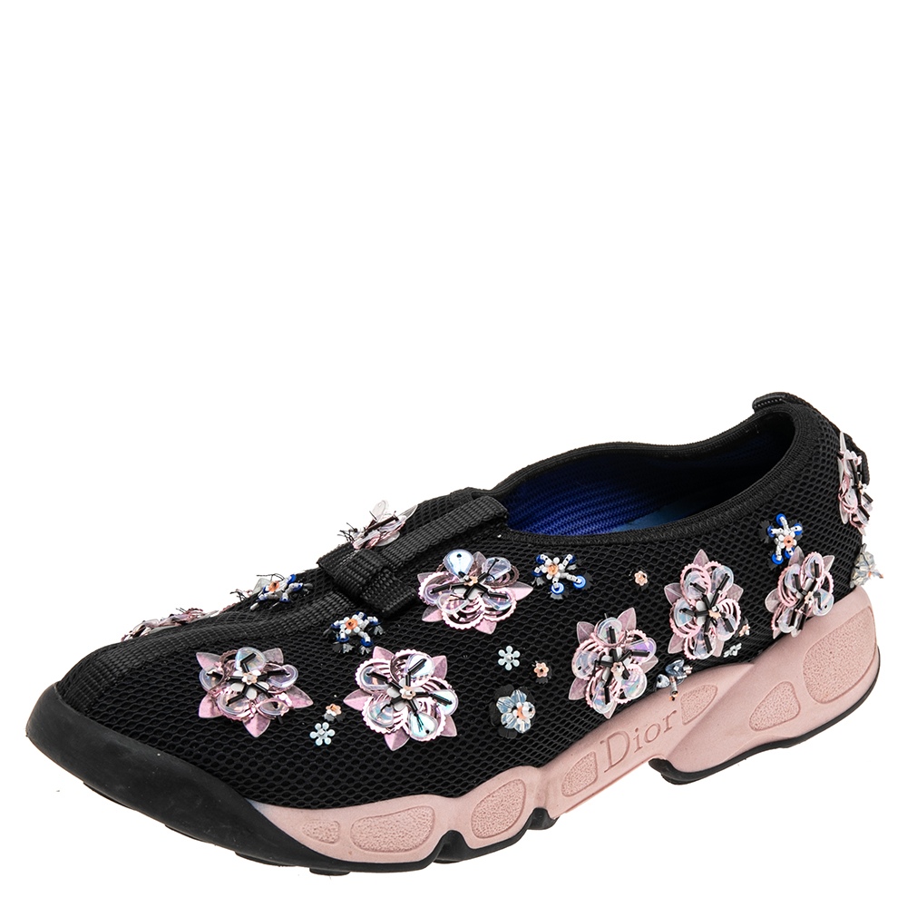 luxury-women-dior-used-shoes-p563219-002 Dior Black/Pink Mesh Fusion Embellished Low-Top Sneakers Size 37