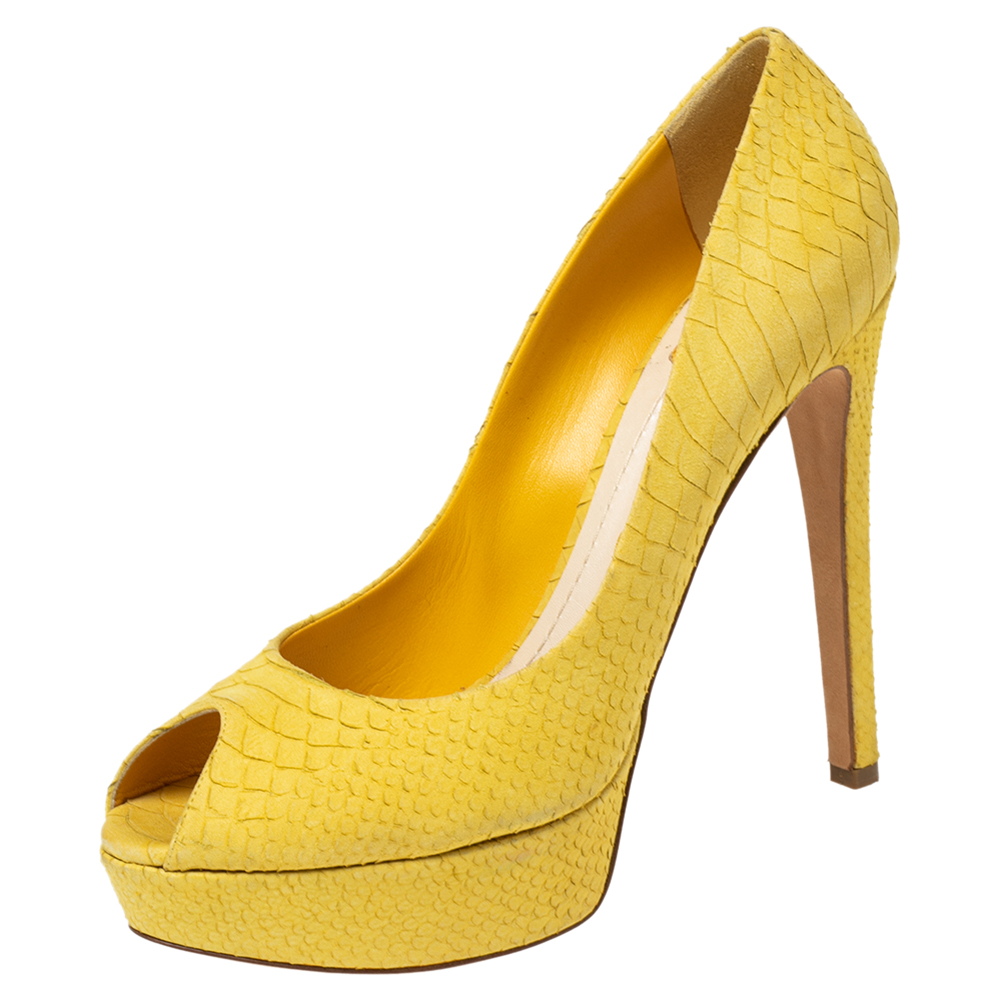 luxury-women-dior-used-shoes-p568873-003-1 Dior Yellow Python Embossed Leather Miss Dior Platform Pumps Size 41
