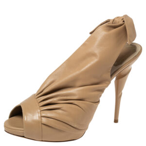 Dior Beige Leather Pleated Knotted Peep Toe Slingback Sandals Size 41