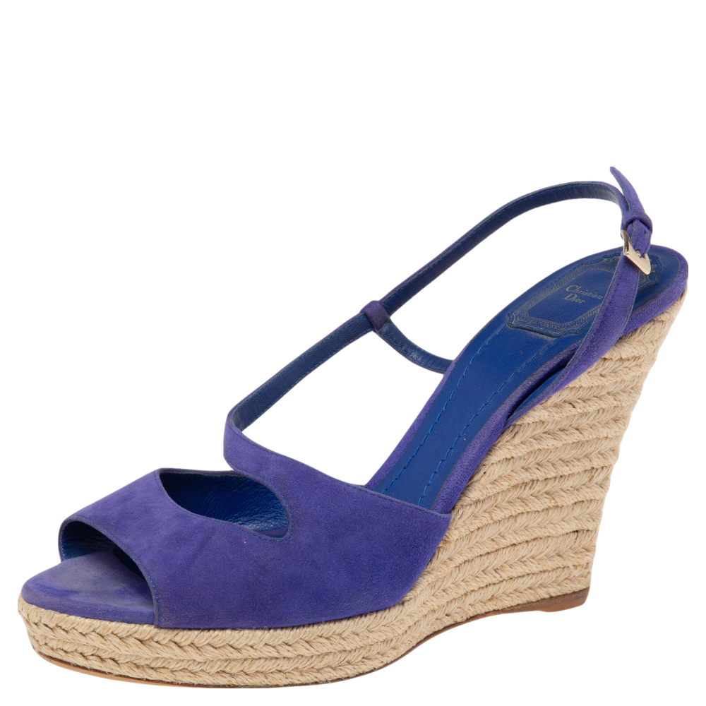 luxury-women-dior-used-shoes-p596407-002-1 Dior Blue Suede Espadrille Platform Wedge Open Toe Ankle Strap Sandals Size 41