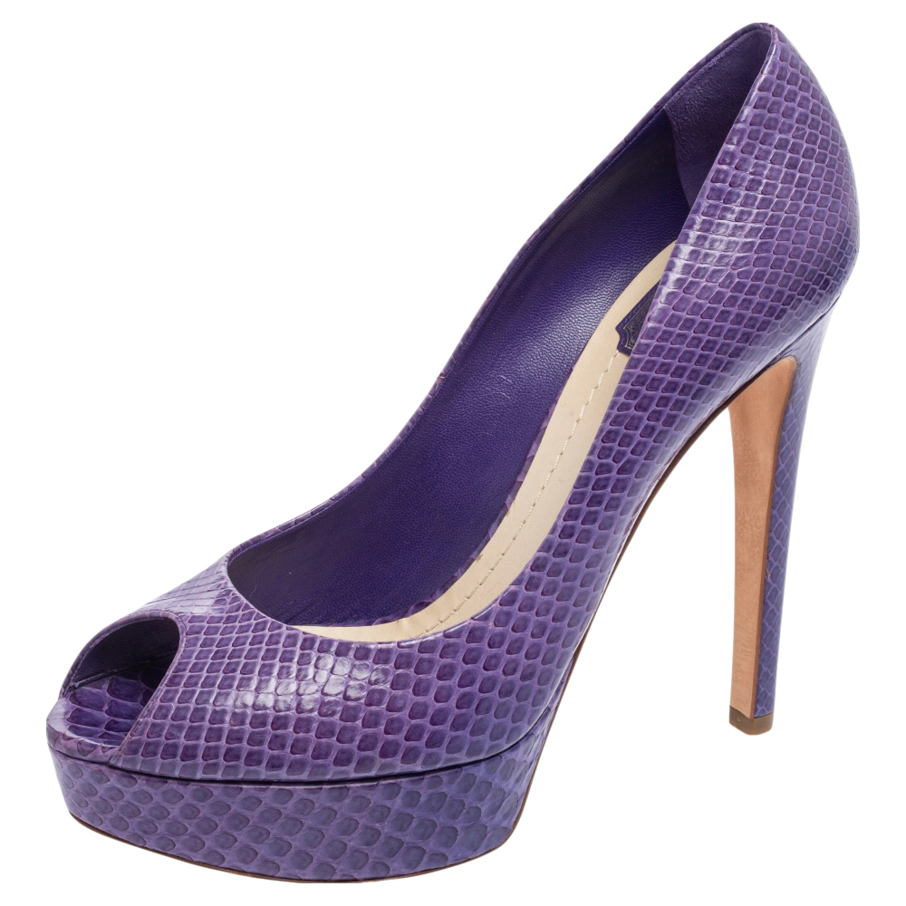 luxury-women-dior-used-shoes-p596486-007-2 Dior Purple Python Peep Toe Miss Dior Platform Pumps Size 41