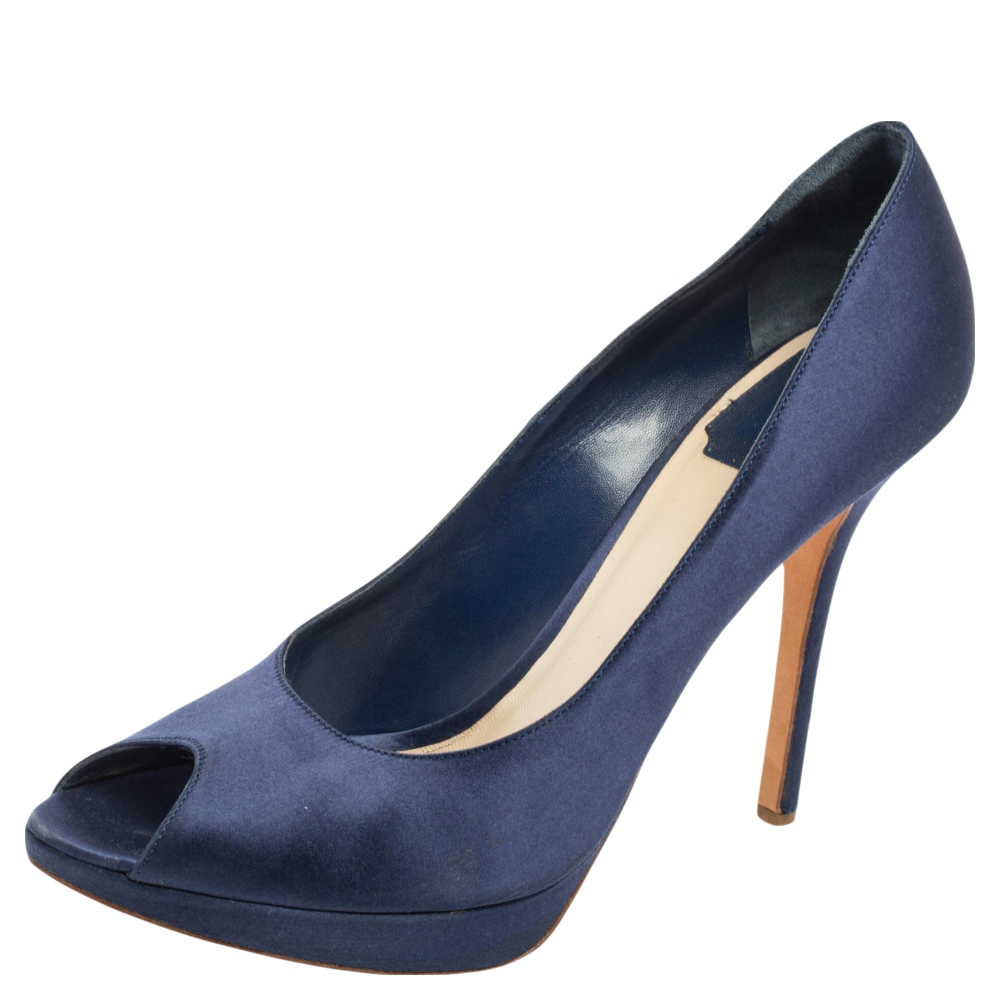 luxury-women-dior-used-shoes-p596726-007-2 Dior Blue Satin Miss Dior Peep Toe Platform Pumps Size 40.5