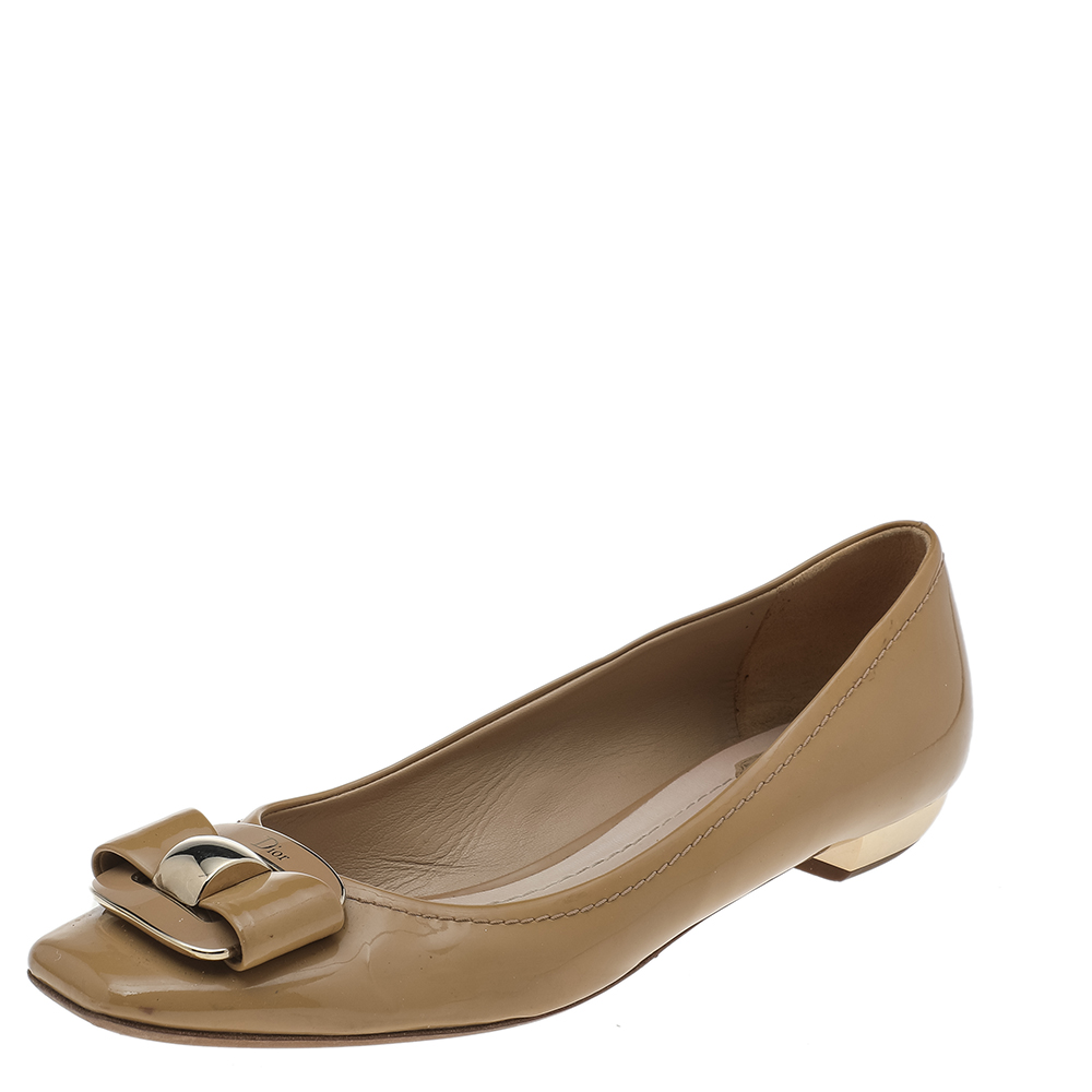 luxury-women-dior-used-shoes-p596839-003-1 Dior Beige Patent Leather Ballet Flats Size 40
