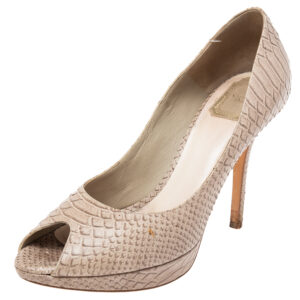 Dior Grey Python Embossed Leather Peep Toe  Pumps Size 41