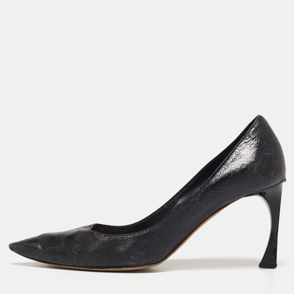 luxury-women-dior-used-shoes-p637803-010-2 Dior Black Crackled Leather Pointed Toe Pumps Size 39