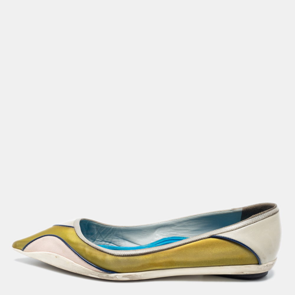 luxury-women-dior-used-shoes-p654781-001-1 Dior Multicolor Fabric And Leather Ballet Flats Size 36