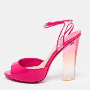 Dior Pink Patent Leather and PVC Clear Block Heels Ankle-Strap Sandals Size 35
