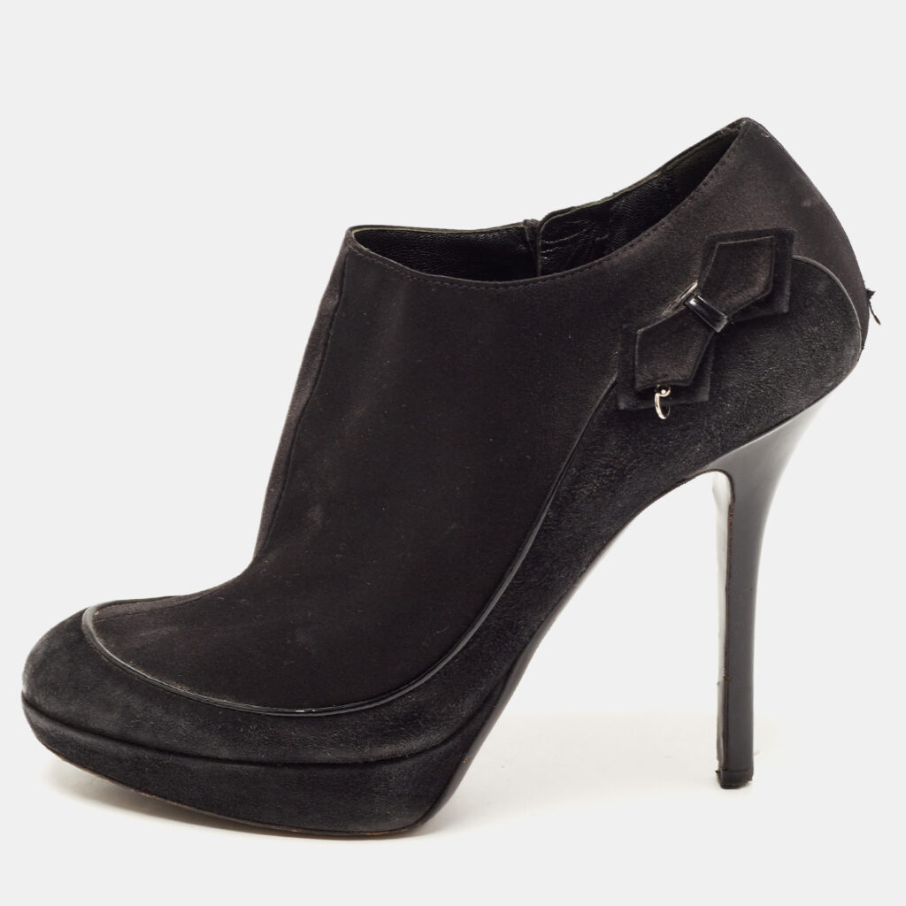 luxury-women-dior-used-shoes-p816348-006 Dior Black Suede and Satin Bow Ankle Booties Size 38.5