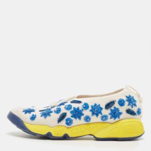 Dior White/Blue Embellished Mesh Fusion Sneakers Size 37