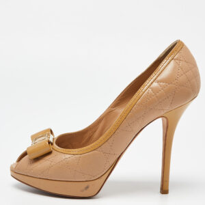 Dior Beige leather and Patent  Peep Toe Pumps Size 38.5