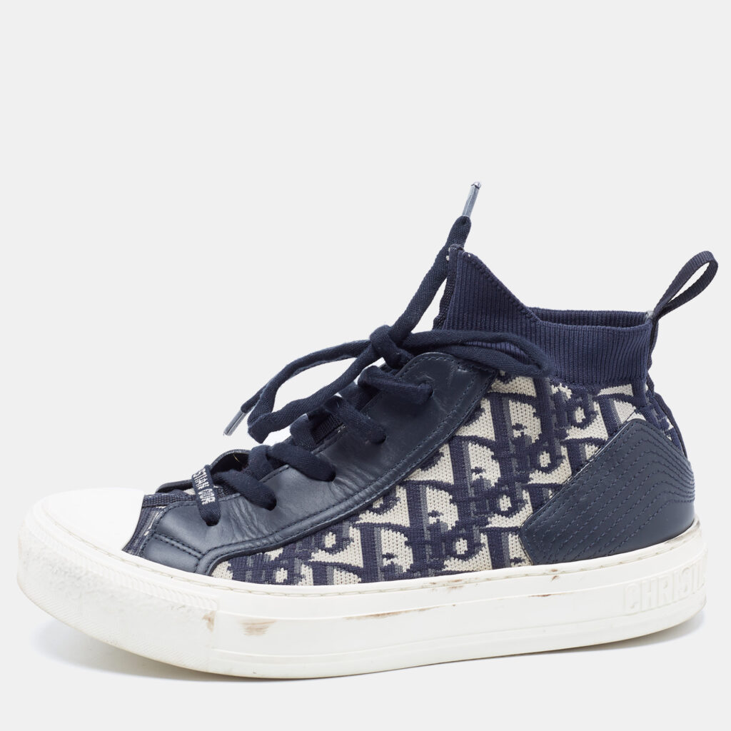 Dior Navy Blue Canvas and Leather Walk'n'Dior Sneakers Size 37