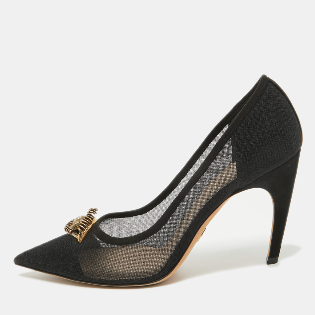 luxury-women-dior-used-shoes-p917725-001 Dior Black Mesh And Suede Surreal D Eye Detail Pointed Toe Pumps Size 41