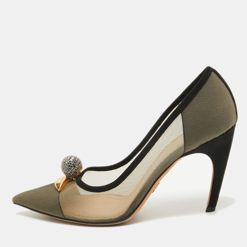 luxury-women-dior-used-shoes-p917755-001 Dior Beige/Black Suede and Mesh Surreal Eye Pumps Size 40