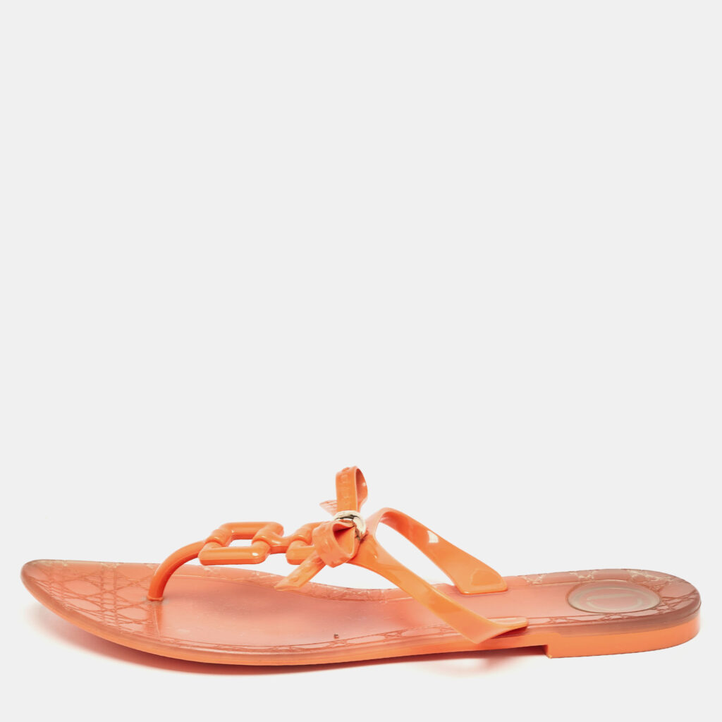 luxury-women-dior-used-shoes-p918824-010 Dior Orange Jelly Thong Flat Sandals Size 40