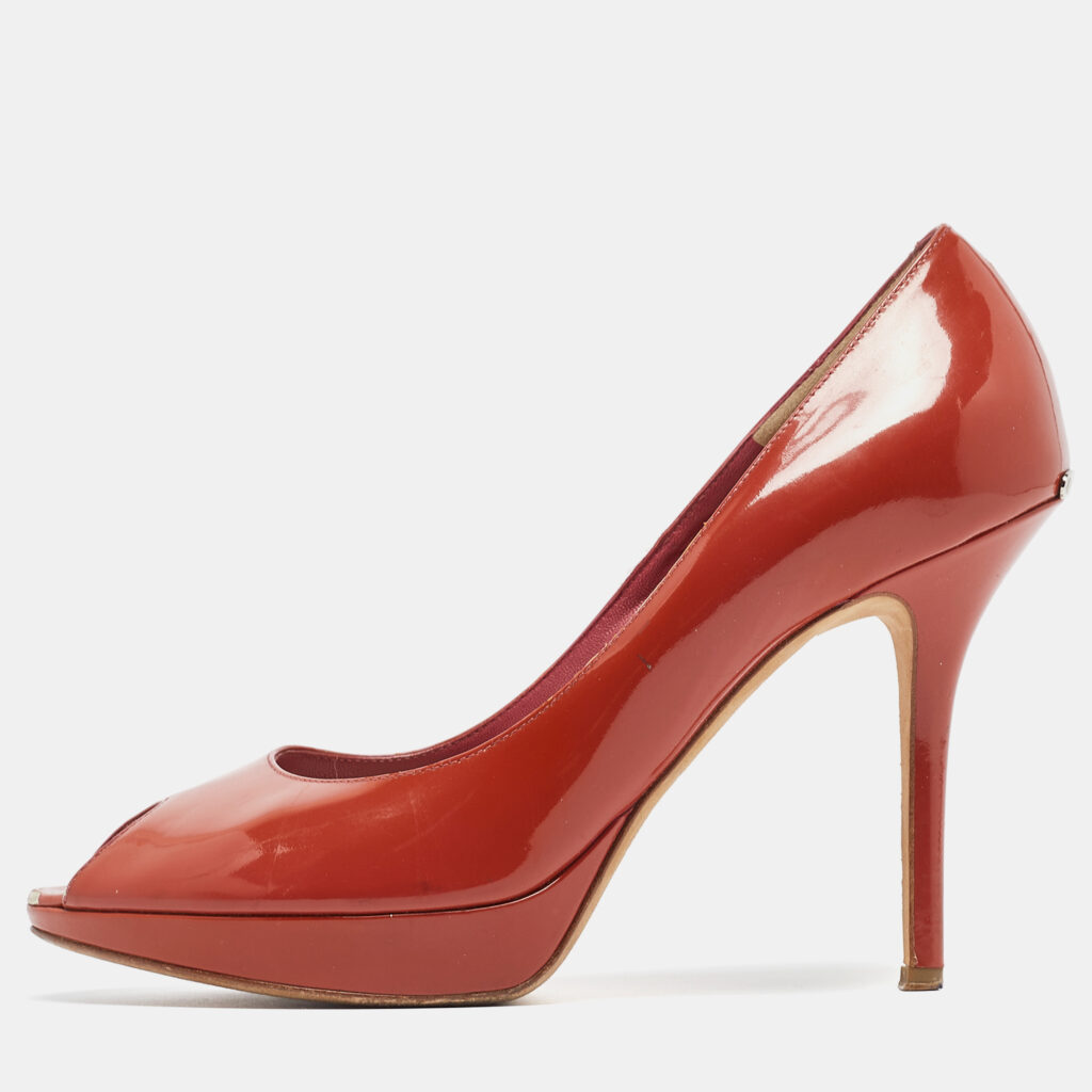 luxury-women-dior-used-shoes-p958018-001 Dior Dark Orange Patent Leather Miss Dior Pumps Size 41