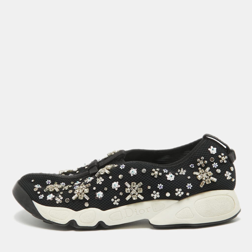 luxury-women-dior-used-shoes-p963340-001 Dior Black Crystal Embellished Mesh Fusion Sneakers Size 39.5