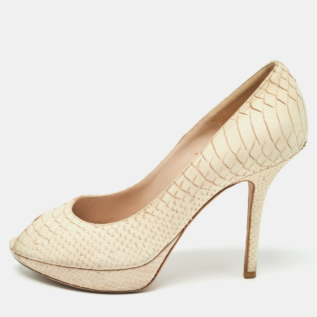 luxury-women-dior-used-shoes-p976323-004 Dior Beige Python Embossed Nubuck Miss Dior Pumps Size 39