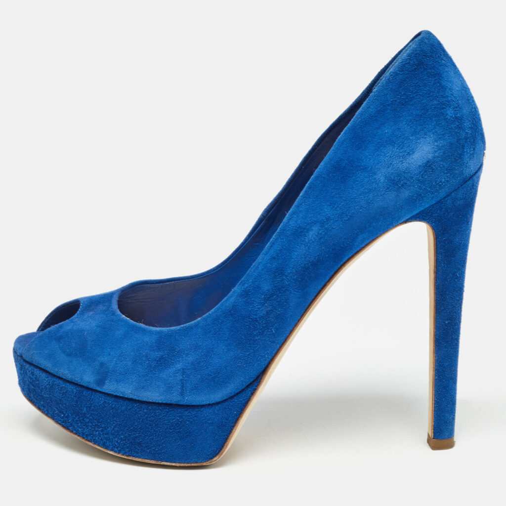 luxury-women-dior-used-shoes-p996628-001 Dior Blue Suede Miss Dior Peep Toe Pumps Size 39
