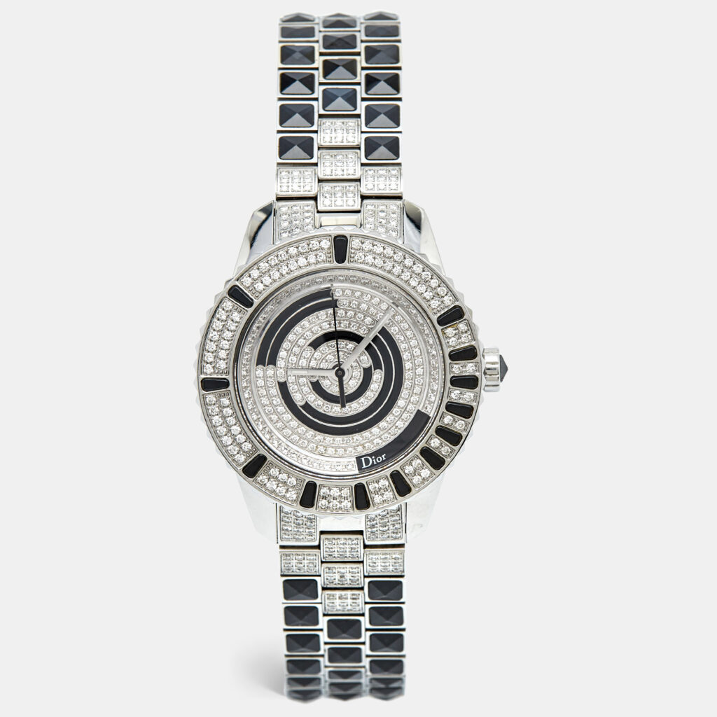 luxury-women-dior-used-watches-p1096135-001 Dior Black Diamond Paved Stainless Steel Christal CD11311BM001 Women's Wristwatch 33 mm