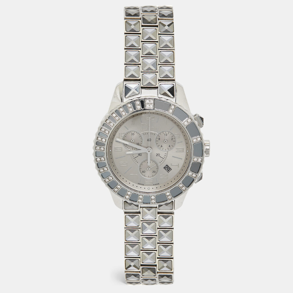 luxury-women-dior-used-watches-p1102664-001 Dior Grey Stainless Steel DIamond Christal CD114313M002 Women's Wristwatch 38 mm