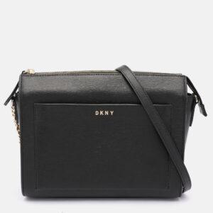 DKNY Black Leather Top Zip Crossbody Bag