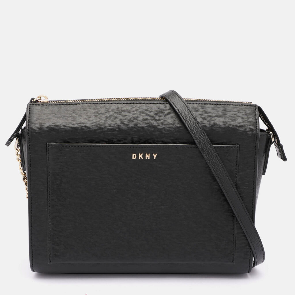 DKNY Black Leather Top Zip Crossbody Bag