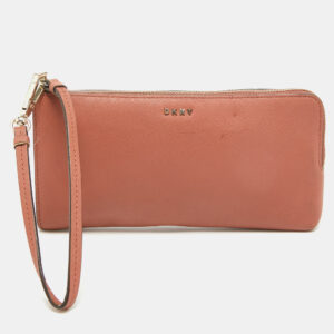 DKNY Old Rose Leather Zippy Wristlet Clutch